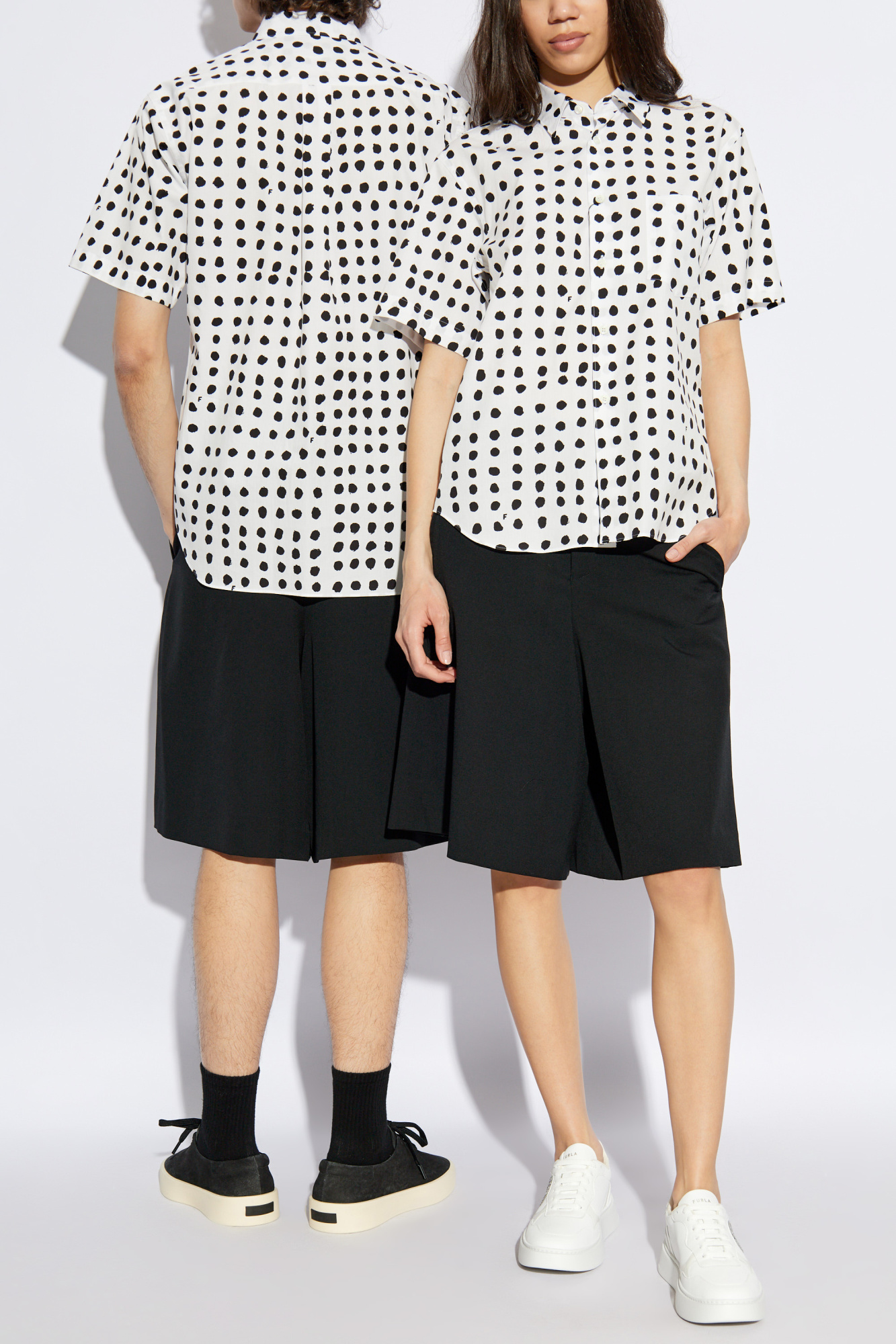 COMME des GARCONS SHIRT Tweed Patchwork Long Sleeve Shirt